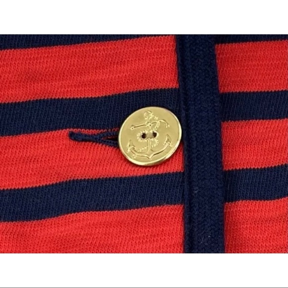 Cabi Women Sz S Red Navy Nautical Striped Knit Blazer Jacket Gold Anchor Buttons - Picture 7 of 10